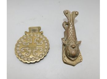 Solid Brass Decor - 2 Total Brass Fish Note/towel Holder : 5L Brass Hot Plate: 3D