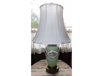 Vintage Brass Base Hand Painted Floral Pattern Table Lamp