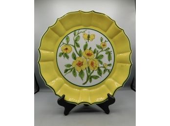 Ceramic Glazed Hand Painted Floral Pattern Plate - Made In Italy