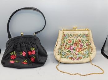 Talbots Floral Pattern Handbag With Handmade Floral Pattern Purse  - 2 Total