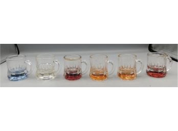 Vintage Mini Shot Colored Glass Mug Style Set - 6 Total