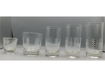 Set Of Cross Hatch Style Cut Crystal  Drinking Glasses - 27 Total