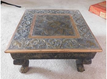 Vintage Copper Embossed Wooden Foot Stool