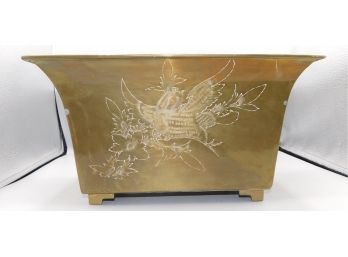 Brass Engraved Floral Pattern Footed Planter