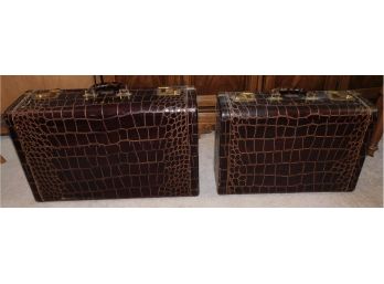 Vintage Allen Luggage Leather Suitcases - 2 Total