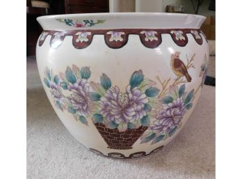 Asian Inspired Hand Painted Floral Pattern Planter