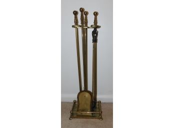 Polished Brass Fireplace Accessory Set - 4 Pieces Total