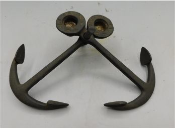 Cast Iron Boat Anchor Style Candlestick Holders - 2 Total