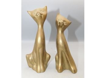 Brass Siamese Cat Figurine Pair Solid Mid Century  - 2 Total