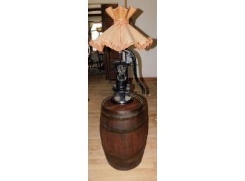 Vintage Water Well Pump End Table Lamp Custom Made Whiskey Barrel/cast Iron