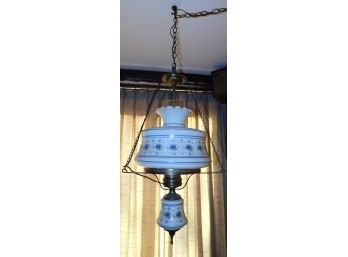Hanging Hurricane Lamp With Blue Floral Pattern