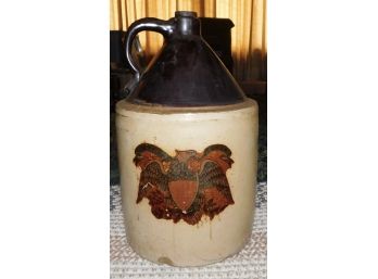 Antique American Eagle Pattern Stoneware Jug With Cork Lid