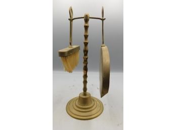 Commodore Brass Broom And Dust Pan Set With Stand