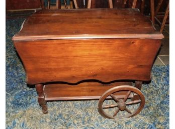 Solid Wood Drop-leaf Barcart With Drawer And 2 Shelves
