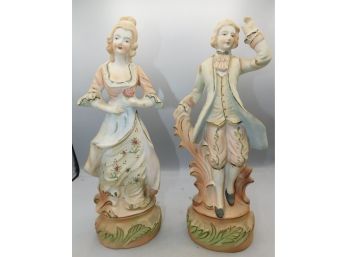 Hand Painted Japanese Porcelain Victorian Style Figurines - 2 Total