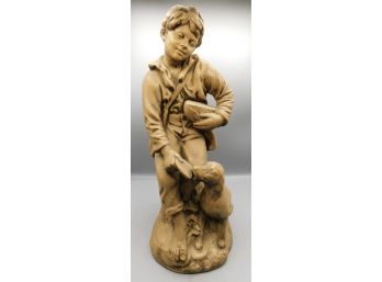 1972 Ceramic Hand Painted Boy With Dog Mold Statue