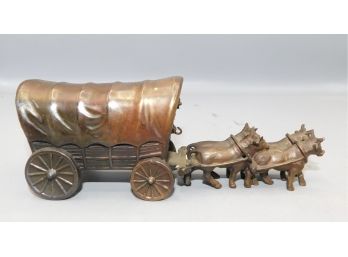 Metal Cattle With Stage Coach Figurine