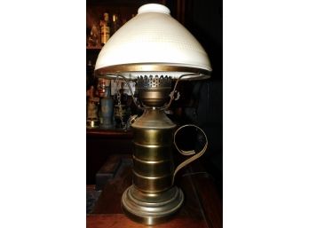 Vintage Brass Table Lamp With Milk Glass Shade