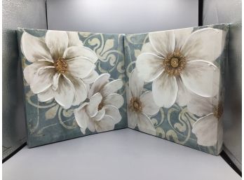 White Floral Canvas Art Prints - Set Of Two