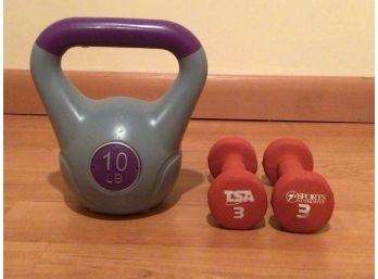 10lbs Kettlebell Weight With Pair Of Neoprene Coated 3lbs Dumbbell Weights