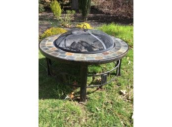 Stone Mosaic Metal Framed Fire Pit With Cover