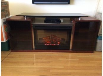 Raymour & Flanigan Electric Fireplace TV Media Stand With Glass Doors