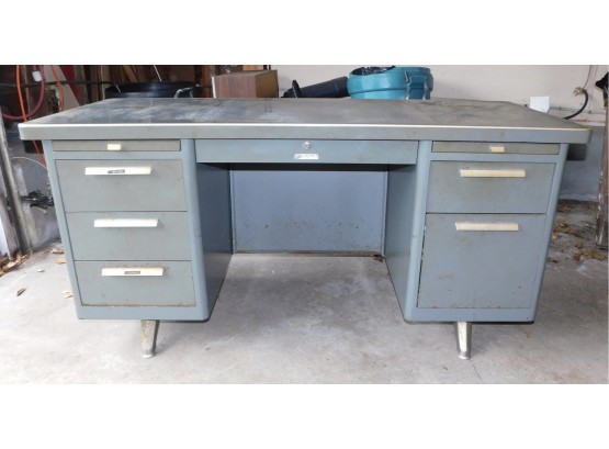 1960s SteelMaster Metal Tanker Desk With Drawers - Key Not Included