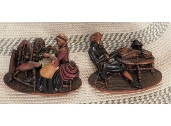 Handcrafted Ceramic Colonial Family Style Wall Decor Plaques - 2 Total
