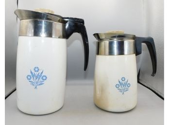 10 Cup / 6 Cup Electric Percolator Corning Ware Cornflower Blue Print Carafes - 2 Total