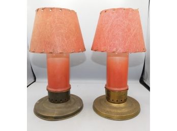 Vintage Red Glass Candlestick Table Lights -2 Total