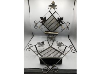 Wrought Iron Leaf Pattern Basket Style Wall Decor  - 2 Total