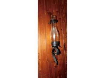 Wooden Wrought Iron Candle Stick Wall Sconce With Glass Globe