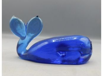 Cobalt Blue Glass Whale Paperweight