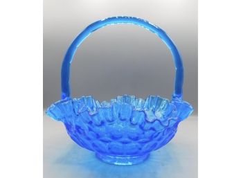 Fenton Colonial Blue Thumbprint Pattern Glass Basket