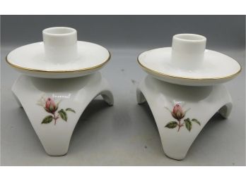 G.J Humphrey Hand Painted Georgia's Gifts Floral Pattern Candlestick Holders - 2 Total