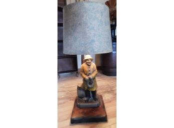 Ceramic Sailor Statue Table Lamp With Wood Base
