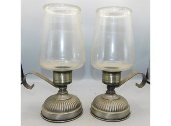 Metal / Glass Candlestick Holders With Handle  - 2 Total