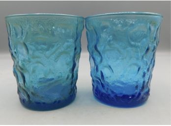 Cobalt Blue Crinkle Style Drinking Glasses - 2 Total