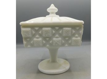Westmorland Old Quilt Style Milk Glass Footed Candy Bowl With Lid