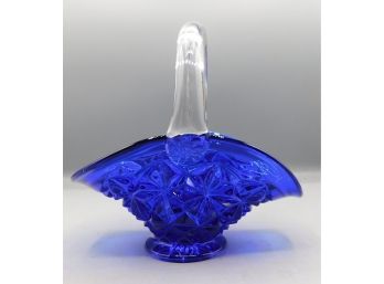 Cobalt Blue Cut Glass Trinket Basket