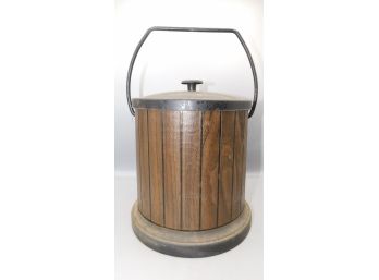 Mid Century Leather Wood Panel Style Ice Bucket With Lid
