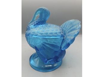 Blue Glass Turkey Style Condiment Bowl With Lid