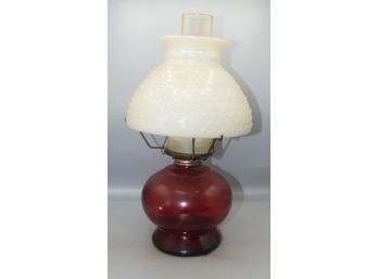 Vintage Oil Table Lamp With Milk Glass Hobnail Style Shade