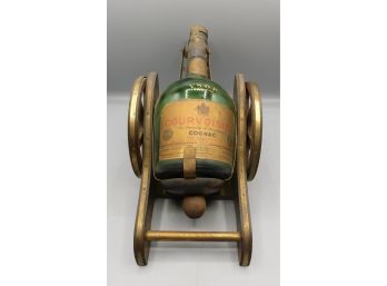 V.S.O.P Courvoisier Cognac Fine Champagne 4/5 Quart With Wooden Cannon Style Bottle Holder