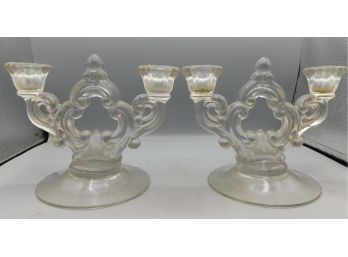 Glass 2 Arm Candle Stick Holders - 2 Total