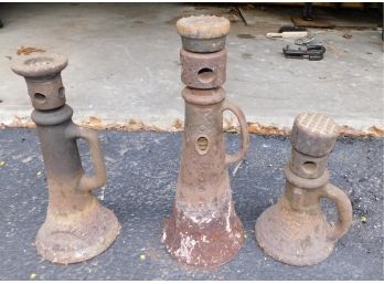 Vintage Cast Iron Railroad Bottle Screw Jacks - 3 Total