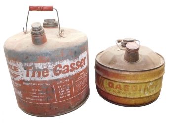 Vintage Metal Gas Cans With Handles - 2 Total