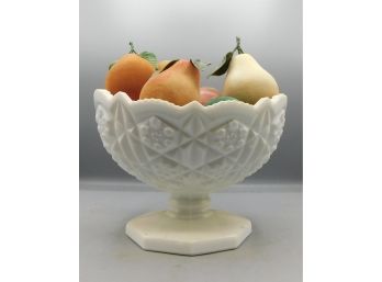 Westmorland Milk Glass Compote Bowl With Faux Plastic Fruit
