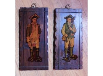 Vintage Style American Revolution War Soldier Wall Decor Plaques - 2 Total