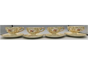Royal Ivory Bohemia Gold-trim Floral Pattern Tea Cup Set - 4 Sets Total